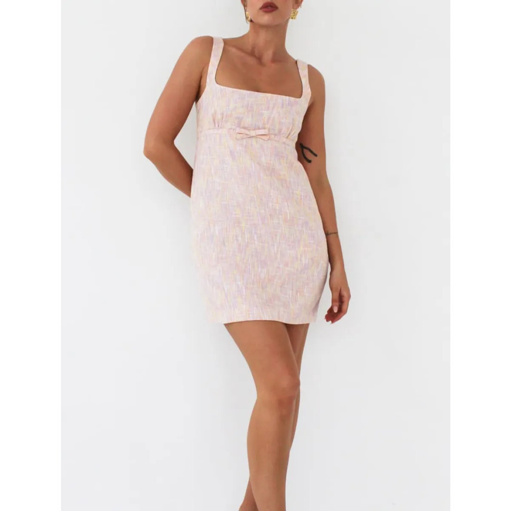 Rumored Womens Summer Heights Mini Dress Tweed Square Neck Sherbet Size 8 NWT